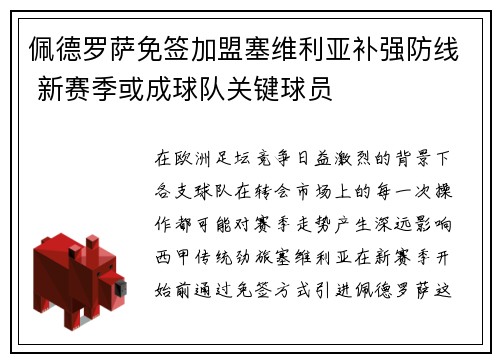 佩德罗萨免签加盟塞维利亚补强防线 新赛季或成球队关键球员